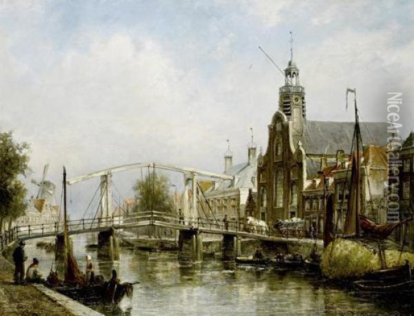 Pelgrimsvaderskerk On The Aalbrechtskolk In Delfshaven, Rotterdam Oil Painting - Cornelis Christiaan Dommersen