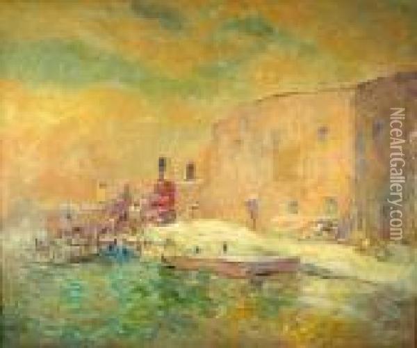 A View Of A Dock Oil Painting - Frederick R. Wagner