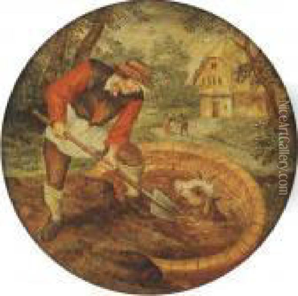 To Fill The Well Once The Calf Has Fallen In Oil Painting - Pieter The Younger Brueghel