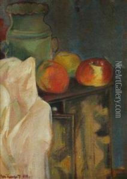 A Still Life With A Jug And Apples Oil Painting - Jan Trampota