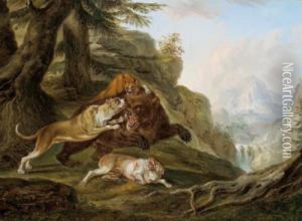 Bear Hunting Oil Painting - Thaddaus Millian
