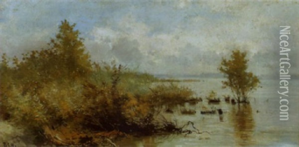 Ufer Des Neuenburger Sees Bei Marin Oil Painting - Auguste Bachelin