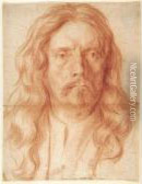A Full Face Portrait Of A Man, Said To Be Alessandro Algardi Oil Painting - Carlo Maratta or Maratti