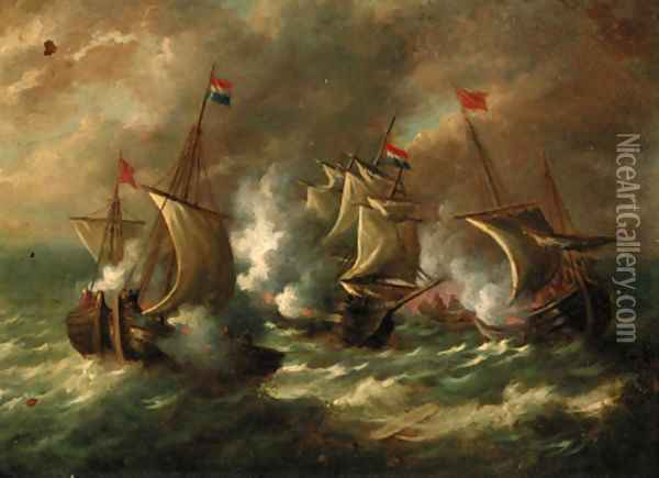 A naval engagement Oil Painting - Dutch School