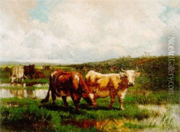 Weidende Kuhe Oil Painting - Jules Dupre