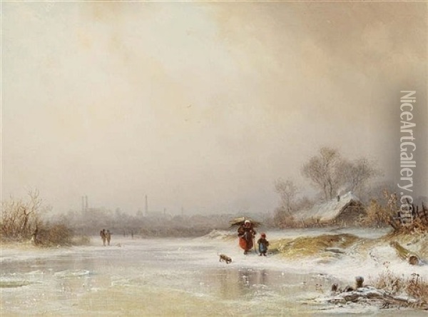 Wintry Isar Landscape Oil Painting - Dietrich Langko