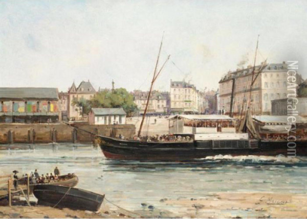 A River Town In Normandy Oil Painting - Gustave Mascart