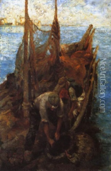 La Pesca Della Mollucche Oil Painting - Leonardo Bazzaro