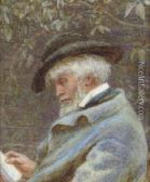 Study Of Thomas Carlyle (1795-1881) Reading In His Garden Oil Painting - Helen Mary Elizabeth Allingham