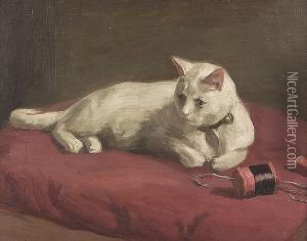 The Artist's Daughter's (elinda Patricia Grafton) White Cat Oil Painting - Robert Wadsworth Grafton