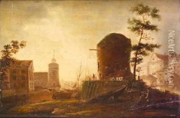 View Of A Town With Tower Ruins Oil Painting - William II Sadler