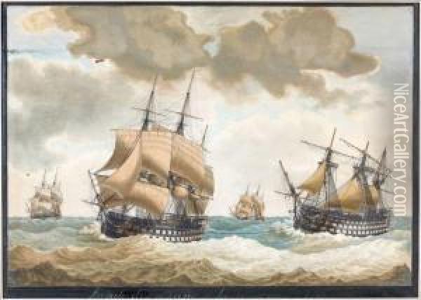 Fregate Desemparee A La Remorque Oil Painting - Joseph Roux