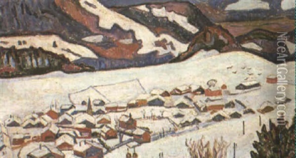 Village De Montagne Sous La Neige Oil Painting - Henri Lienard De Saint-Delis