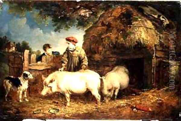 Feeding the Pigs Oil Painting - Edmund Bristow