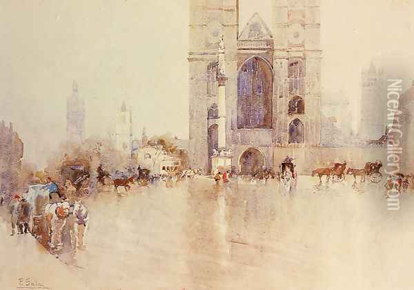 Westminister Abbey with the Houses of Parliament and big Ben in the Distance Oil Painting - Paolo Sala