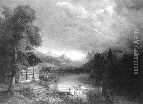 Le Lac De Thun, Canton De Berne Oil Painting - Francois Edme Ricois