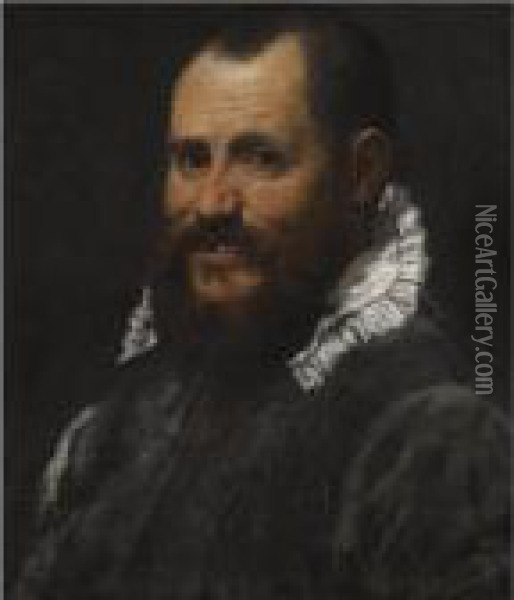 Portrait Of A Man, Bust Length, In A White Collar Oil Painting - Annibale Carracci