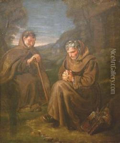 Two Monks In Prayer Oil Painting - Giuseppe Gambarini