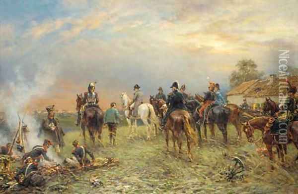 Near the Belle Alliance at dawn, June 18th, 1815 Oil Painting - Ernest Crofts