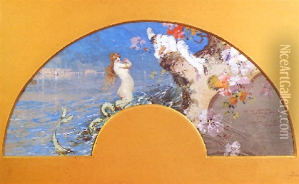Pulcinella E La Sirena Partenope A Mergellina Oil Painting - Eduardo Dalbono