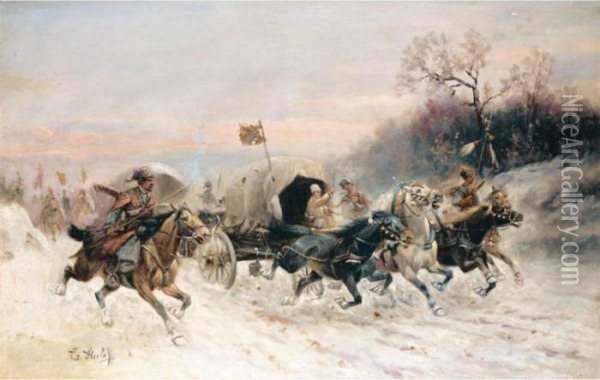 The Convoy In The Snow Oil Painting - Adolf Baumgartner