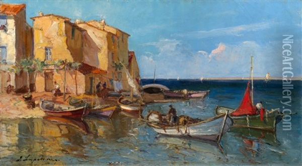 Fishing Village, Capri Oil Painting - Georgi Alexandrovich Lapchine
