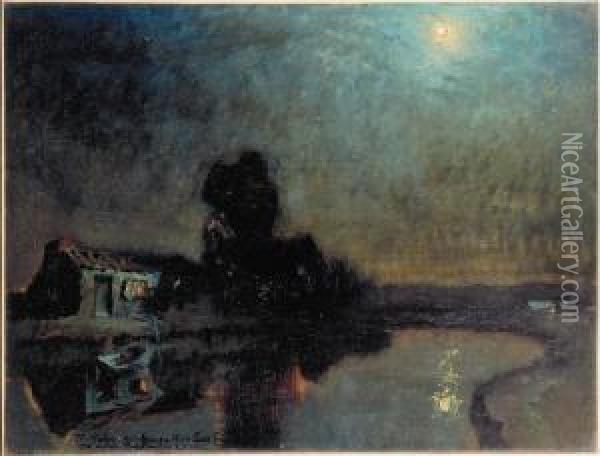 Nocturnal Reflections Oil Painting - Charles Rollo Peters