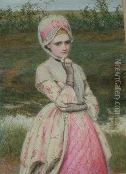 Girl In Pink By The Riverside Oil Painting - Charles Sillem Lidderdale