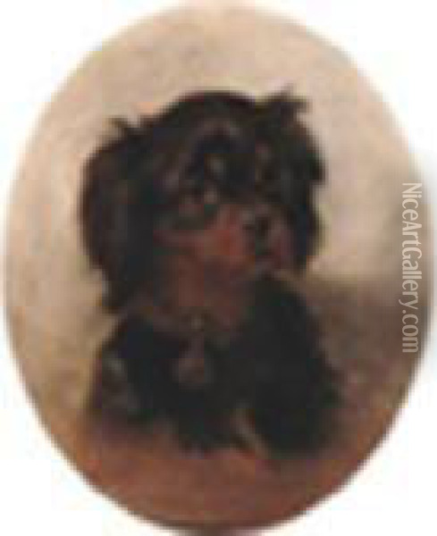 Aspaniel Puppy Signed And Dated 1876, Oil On Canvas 13 X 11in. Oval Oil Painting - Herbert William Weekes