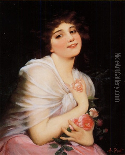A Beautiful Young Girl With Flowers Oil Painting - Etienne Adolph Piot