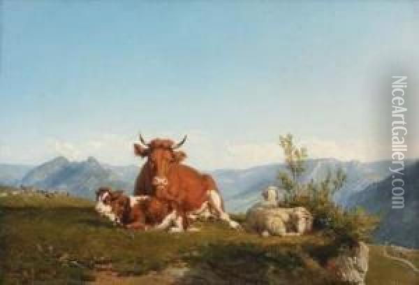 Vaches Et Moutons Dans Un Paysage Vallonne Oil Painting - Jean-Baptiste-Louis Guy