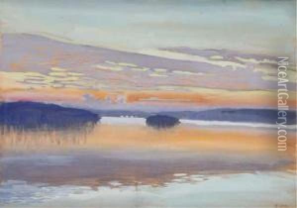 Sunset At Ruovesi Oil Painting - Akseli Gallen-Kallela