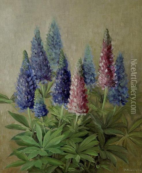 Les Lupins Oil Painting - A. C. Friedrich