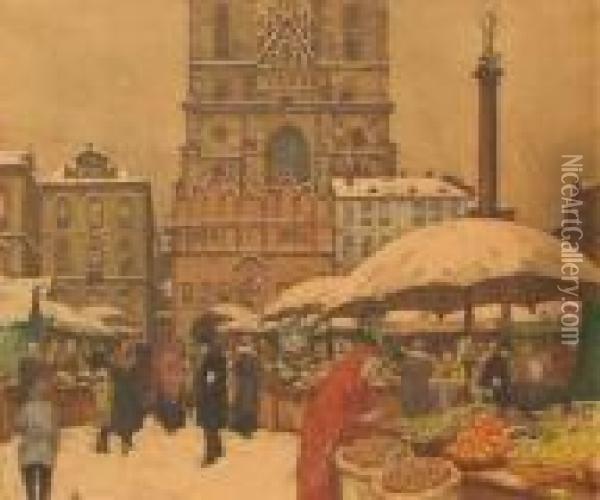 Food Stalls, Market In Prague Oil Painting - Tavik Frantisek Simon