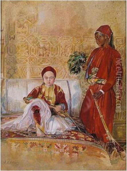 Prince Hassan And His Nubian Servant Oil Painting - John Frederick Lewis