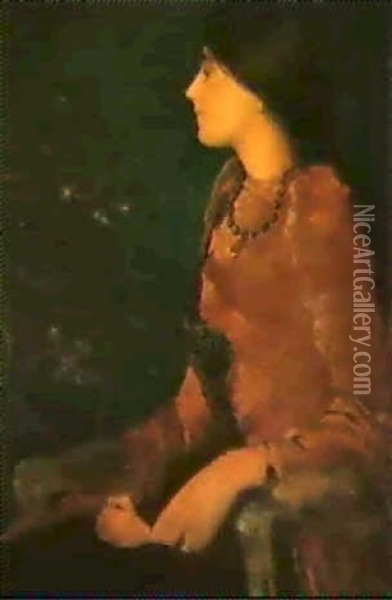 Dame Pensive, Assise Oil Painting - Edmond Francois Aman-Jean