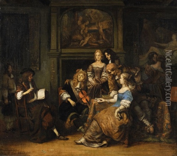 Companions Making Music Oil Painting - Gerbrand Van Den Eeckhout