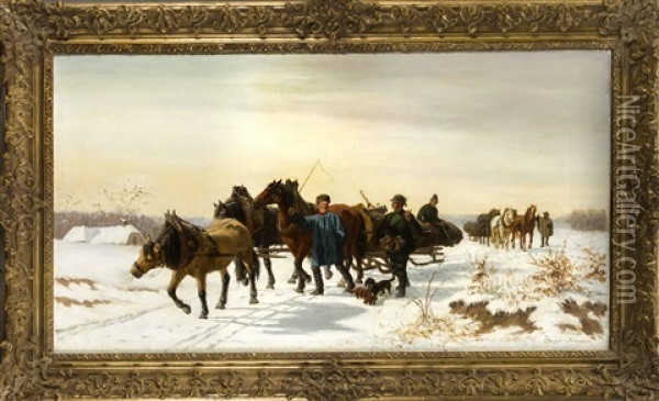 Bauern Mit Pferdeschlitten Oil Painting - Friedrich Jaeger