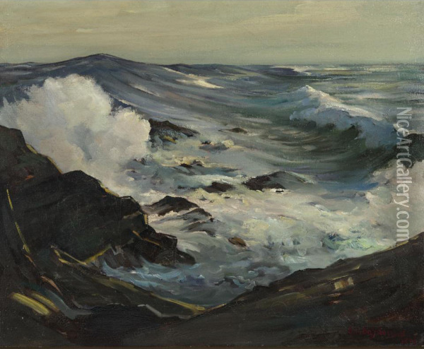 Crashing Surf, Gaspe, Quebec Oil Painting - Abraham Jacobi Bogdanove