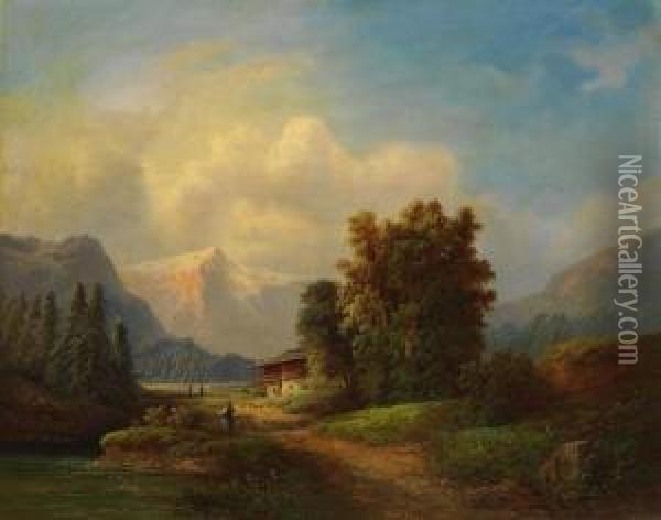 Landschaft Mit Bergpanorama Oil Painting - Gustav Barbarini