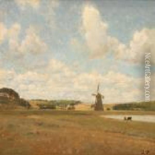 Landscape With A Mill Oil Painting - Julius Paulsen