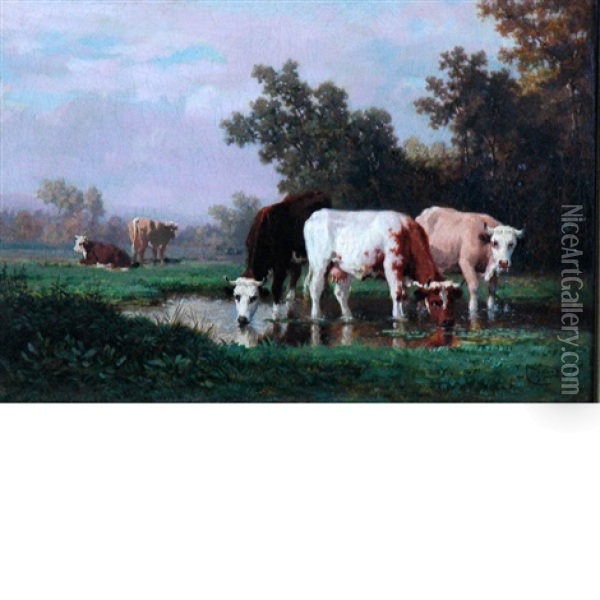 The Watering Hole Oil Painting - Louis Coignard