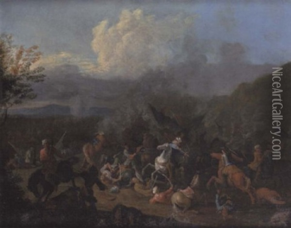 A Cavalry Skirmish Between Turks And Christians Oil Painting - Karel Breydel