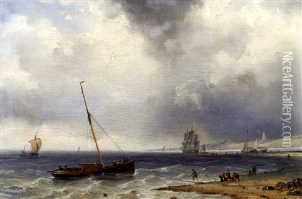 Boote Am Strand Oil Painting - Andreas Achenbach