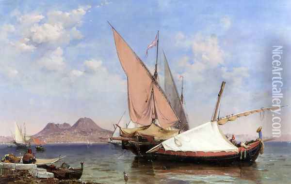 Vesuvius, Catalan and Paranzella Oil Painting - Edward William Cooke