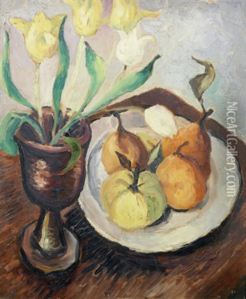 Tulips And Fruit Oil Painting - Christopher Wood