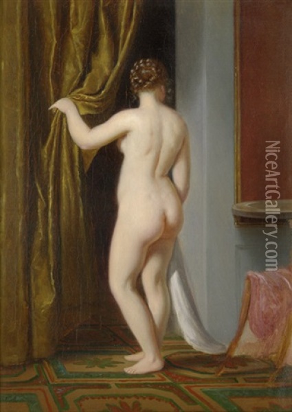 Weiblicher Akt Vor Einem Vorhang Oil Painting - Julius Friedlaender