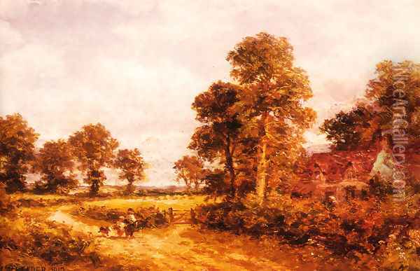 The Lane at Whittington, Worcestershire Oil Painting - Benjamin Williams Leader