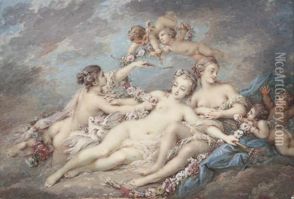 Venus Attended By Nymphs And Amors Oil Painting - Jacques Charlier