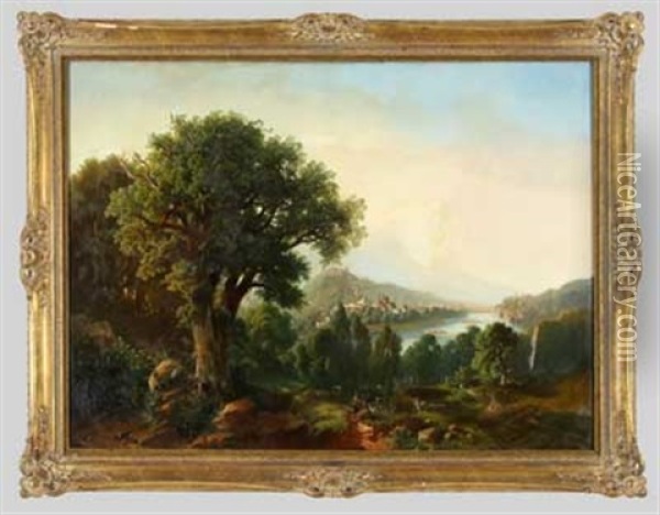 Viehhirte Vor Salzburg Oil Painting - Hermann Kraemer